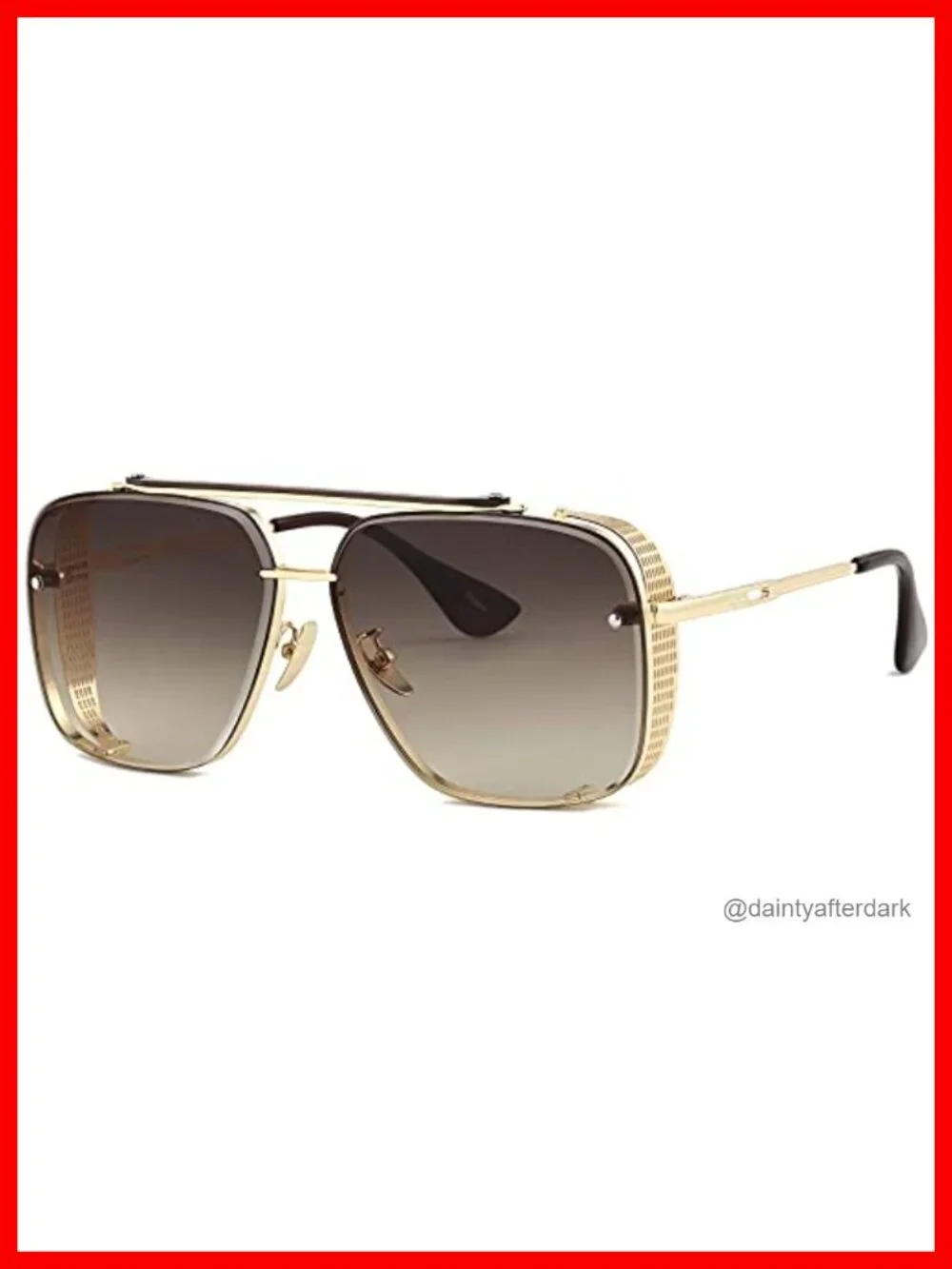Oversized Square Aviator Sunglasses Metal Side Shield UV400
